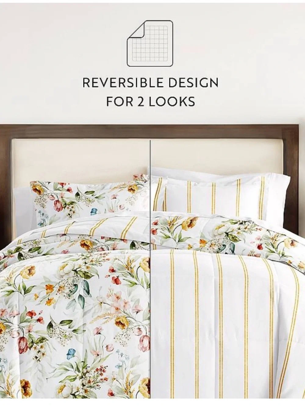 Home Collection Floral White Comforter with Multicolor Accents